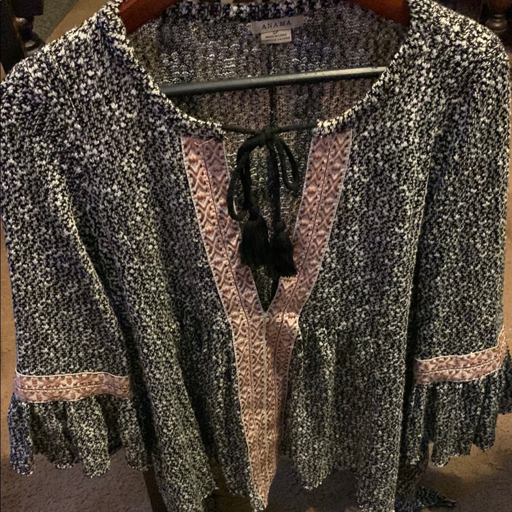 Anama Black and White Cardigan Sweater with V-Neck bohemian sweater